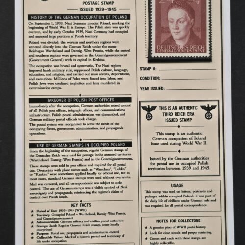 20260811_152246 WWII Nazi German Occupied Poland Generalgouvernement 24+26gr Dürer Stamp MNH w/ Display Card
