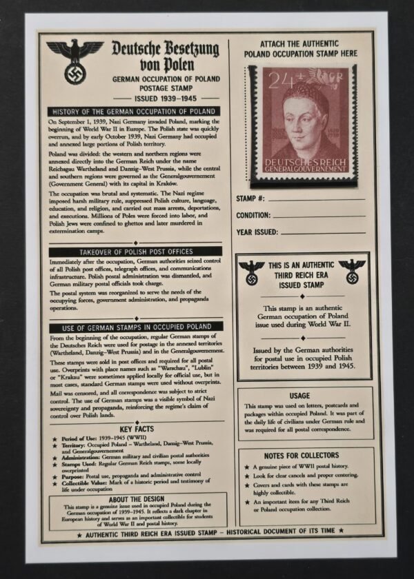 20260811_152246 WWII Nazi German Occupied Poland Generalgouvernement 24+26gr Dürer Stamp MNH w/ Display Card