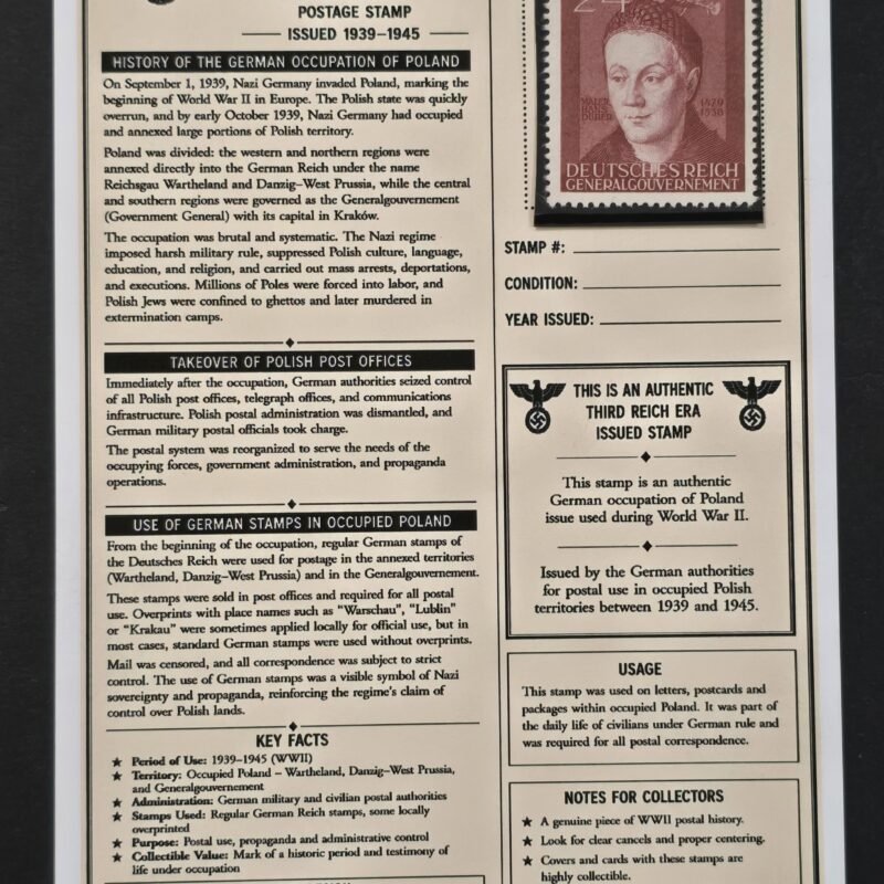 20260811_152246 WWII Nazi German Occupied Poland Generalgouvernement 24+26gr Dürer Stamp MNH w/ Display Card