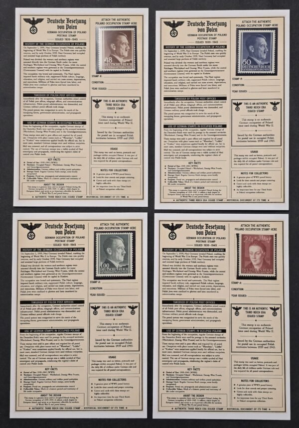 20260811_152320 WWII Nazi German Occupied Poland Generalgouvernement 4 Stamp Collection MNH w/ Display Cards