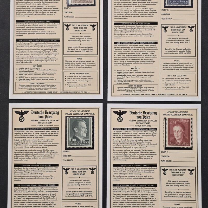20260811_152320 WWII Nazi German Occupied Poland Generalgouvernement 4 Stamp Collection MNH w/ Display Cards