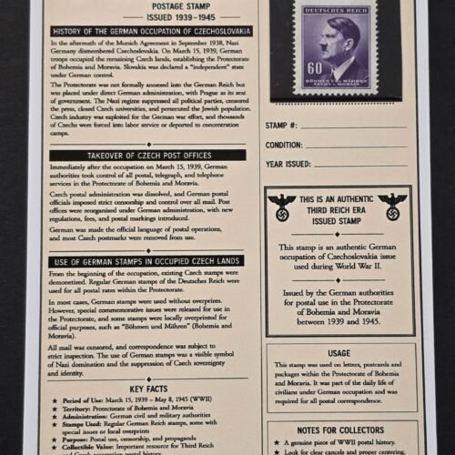 20260811_152344 WWII Nazi German Bohemia Moravia 60 Heller Adolf Hitler Stamp MNH Czech Occupation w/ Display Card