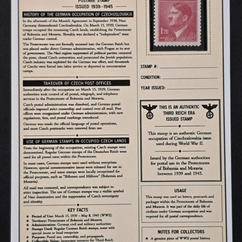 WWII German Bohemia Moravia 1.20 Hitler Stamp MNH Czech Occupation w/ Display Card