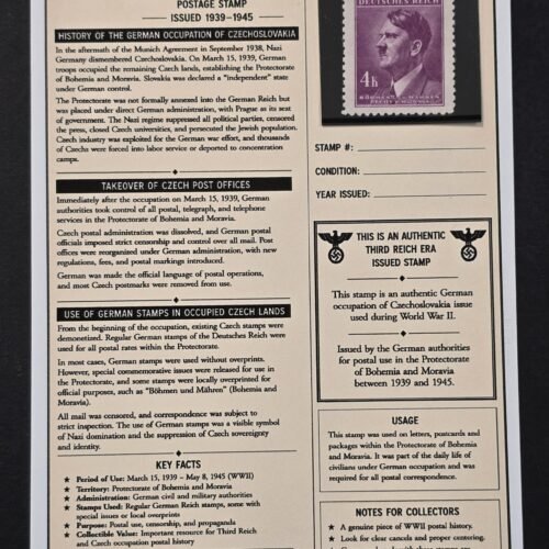 20260811_152415 WWII German Bohemia Moravia 4 Koruna Hitler Stamp MNH Czech Occupation w/ Display Card