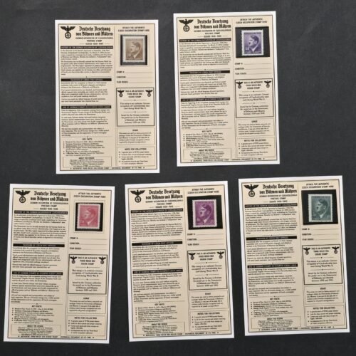 20260811_152512 WWII Nazi German Bohemia Moravia Adolf Hitler Stamp Collection 5 MNH Stamps w/ Display Cards