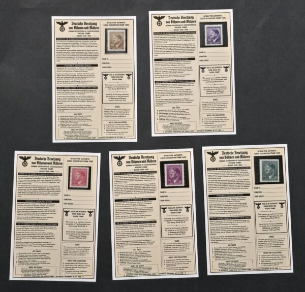 20260811_152512 WWII Nazi German Bohemia Moravia Adolf Hitler Stamp Collection 5 MNH Stamps w/ Display Cards