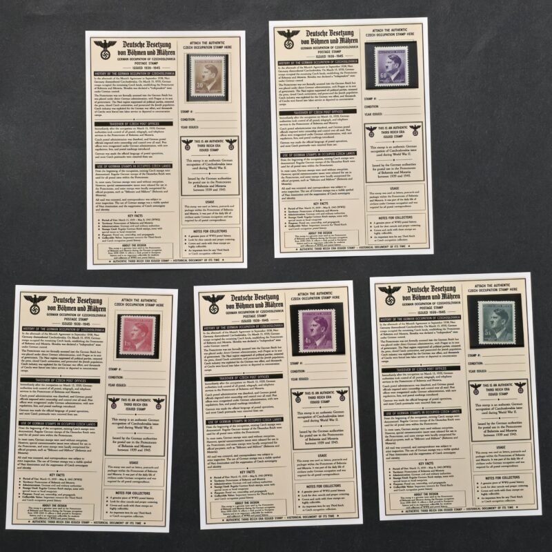 20260811_152512 WWII Nazi German Bohemia Moravia Adolf Hitler Stamp Collection 5 MNH Stamps w/ Display Cards