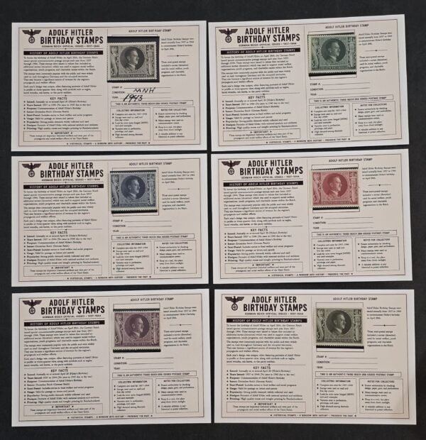 20260811_152923 WW2 Nazi German Third Reich Adolf Hitler 1943 Birthday Stamps w Display Cards Full Set x 6 MNH
