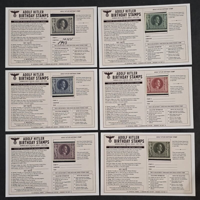 20260811_152923 WW2 Nazi German Third Reich Adolf Hitler 1943 Birthday Stamps w Display Cards Full Set x 6 MNH