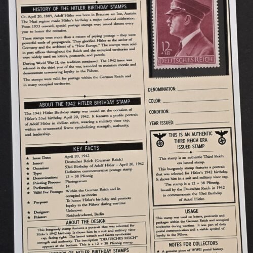 20260811_154616 1942 Nazi German Adolf Hitler 53rd Birthday Stamp w/ Historical Collector Card