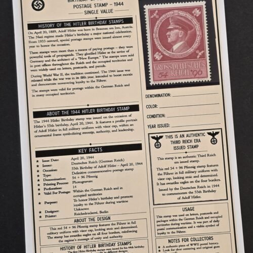 20260811_154630 1944 WW2 Nazi German Adolf Hitler 55th Birthday Stamp w/ Historical Collector Card
