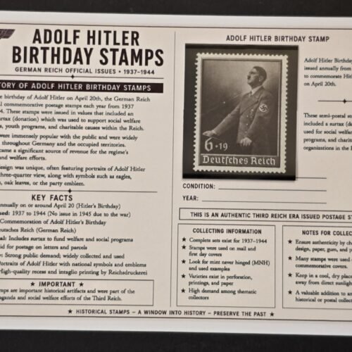1939 German Reichsparteitag Adolf Hitler Birthday Stamp 6+19pf w/ Historical Collector Card