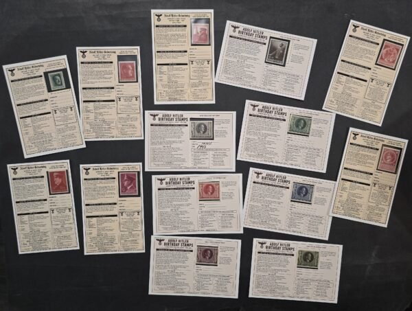 20260811_155210 Complete 1937-1944 Adolf Hitler Nazi Germany Birthday Stamp Collection 14 MNH Stamps w/ Historical Display Cards
