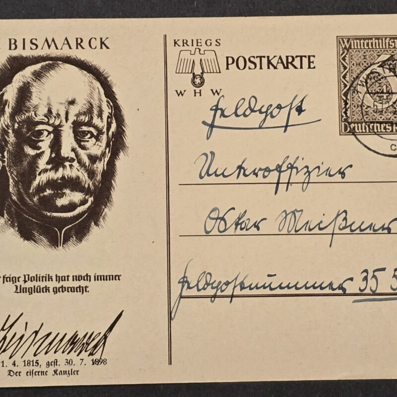 20260811_170044 Original WW2 German 1939 WHW Otto von Bismarck Postcard Mailed Feldpost to Officer
