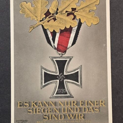 20260811_170137 Original 1939 EK2 Iron Cross Oak Leaves Gottfried Klein Art Postcard w Adolf Hitler stamp