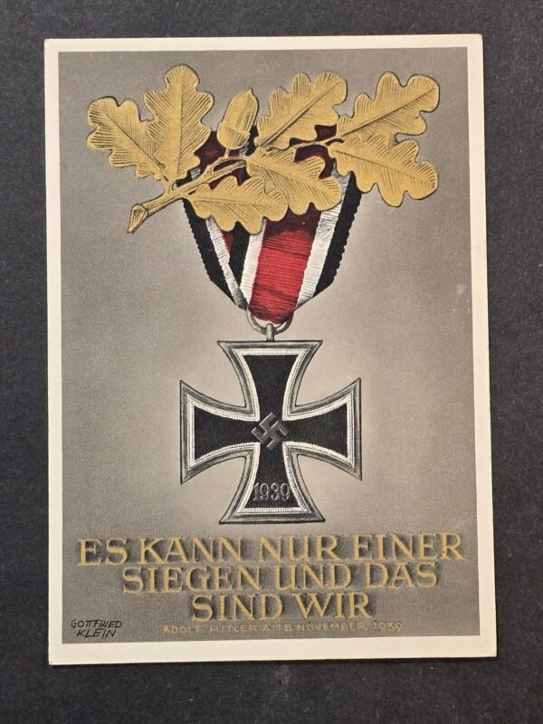 20260811_170137 Original 1939 EK2 Iron Cross Oak Leaves Gottfried Klein Art Postcard w Adolf Hitler stamp