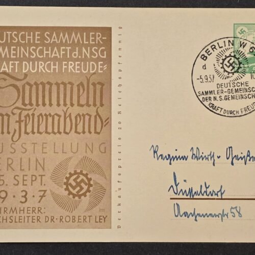 Original WW2 Nazi German 1937 KdF German Collectors Exhibition Berlin Special Cancel Third Reich Postcard