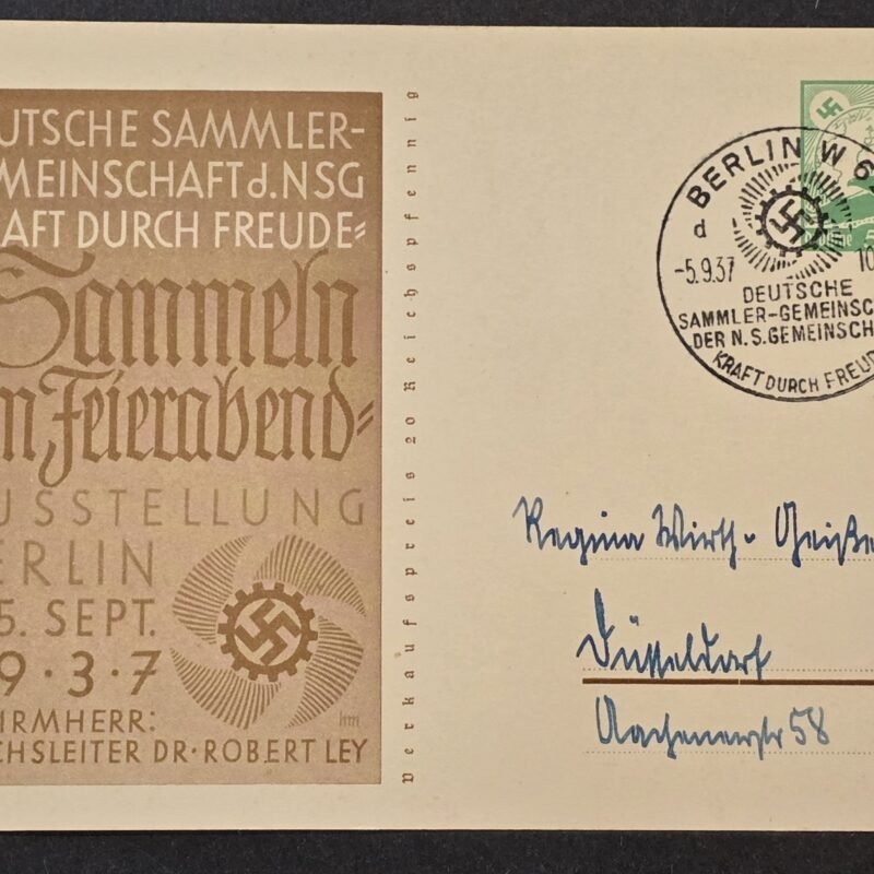 20260811_170209 Original WW2 Nazi German 1937 KdF German Collectors Exhibition Berlin Special Cancel Third Reich Postcard