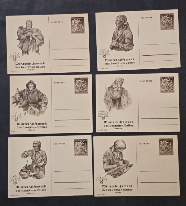 20260811_170427 Original WW2 Nazi German 1938/39 WHW Winter Help Set of 6 Propaganda Postcards