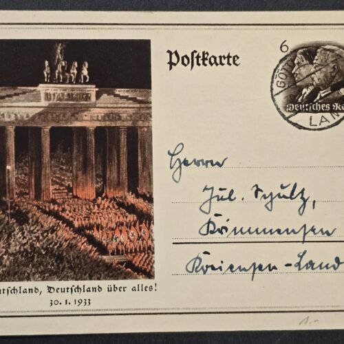 Original Nazi German 1934 Hitler Hindenburg 30 January 1933 Brandenburg Gate Postcard Deutschland Uber Alles!