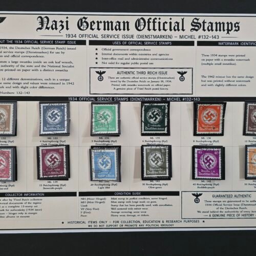 1934 Nazi German Official Swastika Stamp Set Michel 132-143 Used w Display Board