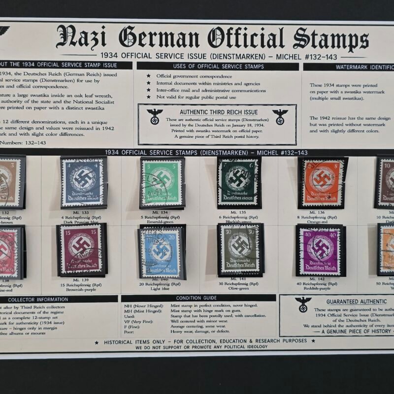 20260811_181313 1934 Nazi German Official Swastika Stamp Set Michel 132-143 Used w Display Board