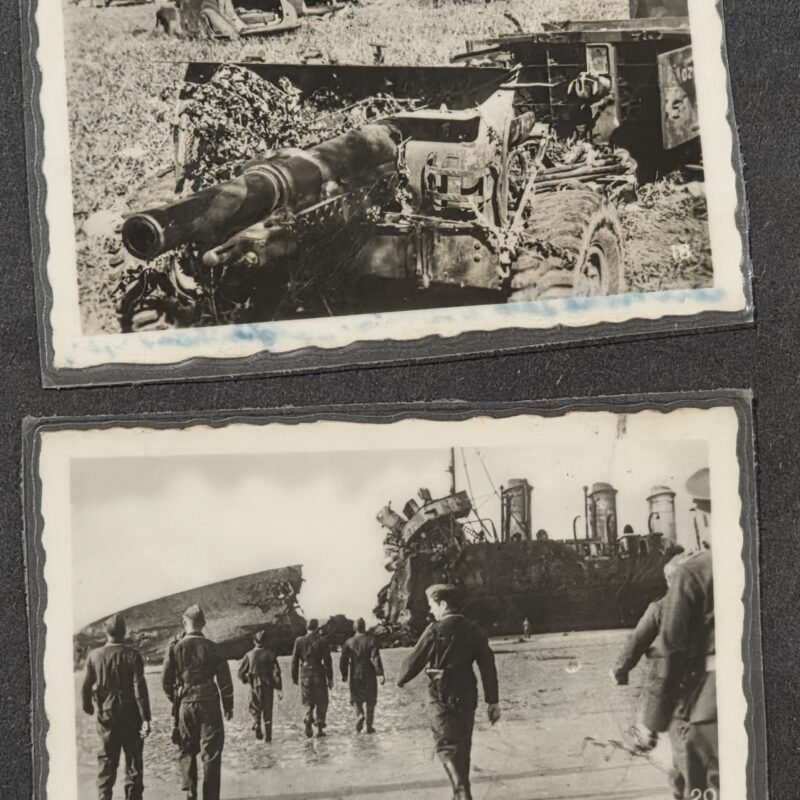20260813_170921 WWII German Photos Dunkirk Destroyed Bombed British Shipwreck & 25-Pounder Gun France 1940