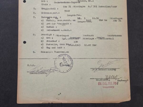 RARE! WWII German Document POW Death Record – Dakaew Dshalak – Chechen-Ingush Soldier 1945