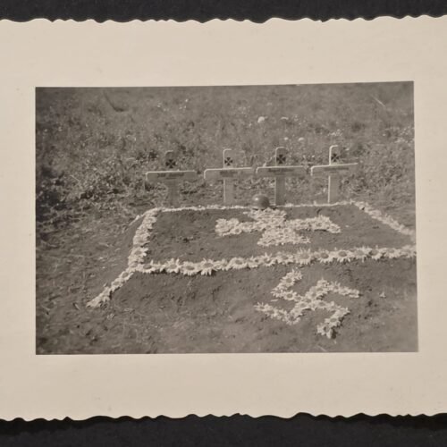 20260822_121045 Swastika Sunflowers Fallen Soldiers Iron Cross Graves w Steel Helmet Military Burial WW2 German War Photo
