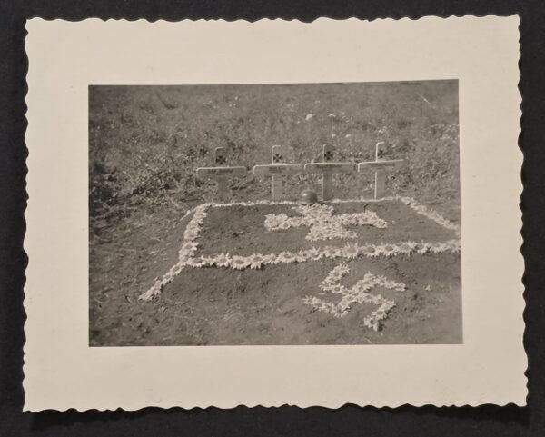 20260822_121045 Swastika Sunflowers Fallen Soldiers Iron Cross Graves w Steel Helmet Military Burial WW2 German War Photo