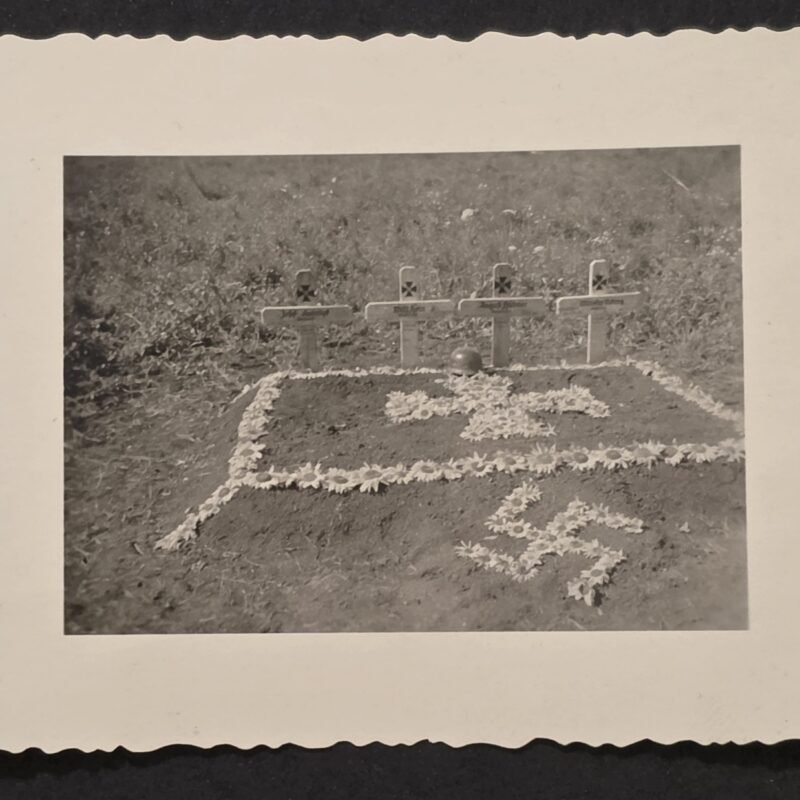 20260822_121045 Swastika Sunflowers Fallen Soldiers Iron Cross Graves w Steel Helmet Military Burial WW2 German War Photo