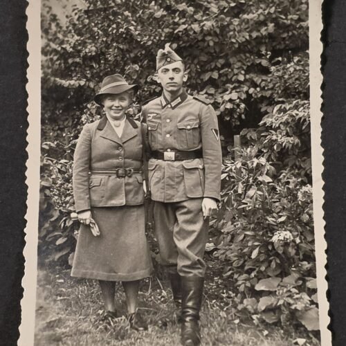 20260822_123458 Wehrmacht Soldier w BDM Frauen Girl w Swastika Brouch Pin WW2 German Military War Photo