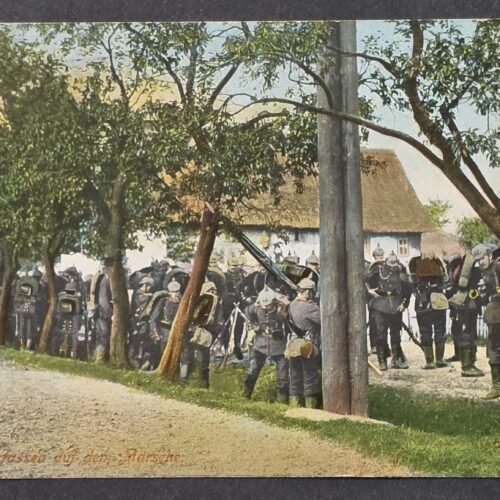 WWI Imperial German Military Feldpost Mail Postcard Marching Soldiers Oberkommando 1915