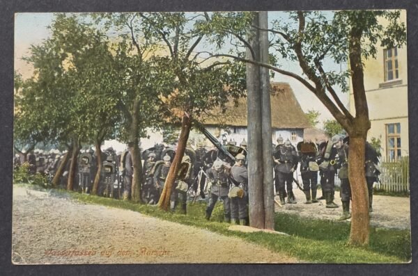 WWI Imperial German Military Feldpost Mail Postcard Marching Soldiers Oberkommando 1915