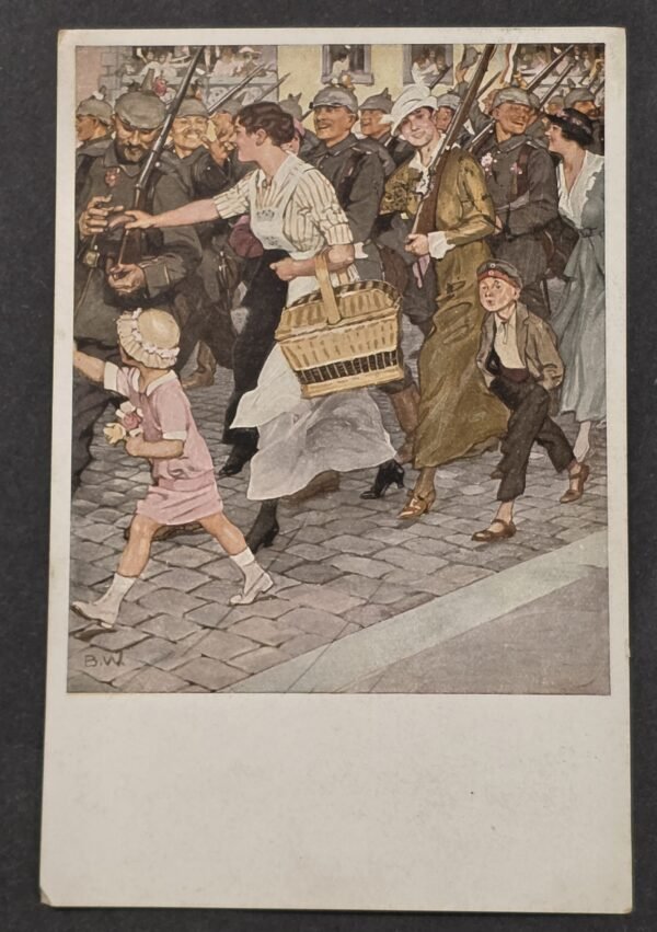 1916 WWI Imperial German Military Feldpost Postcard Soldiers Homecoming