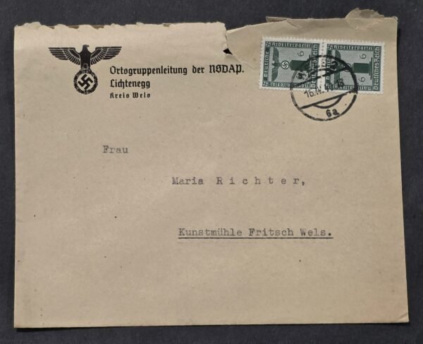 WW2 Nazi German NSDAP Ortsgruppe Third Reich Official Government mail cover w Swastika Eagle