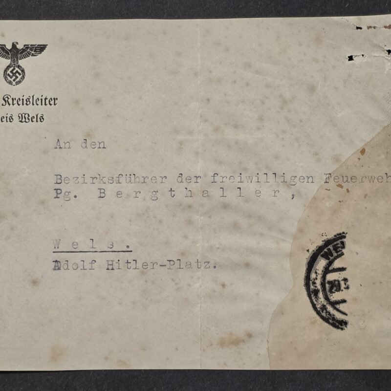 20260822_152421 HEIL HITLER! WW2 German NSDAP Kreisleiter Wels 1943 Letter Fire Brigade Adolf Hitler Platz Austria w Swastika Eagle