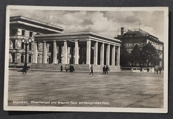 Nazi German 1938 Munich Ehrentempel & Brown House Beer Hall Putsch site Postcard NSDAP Cancel