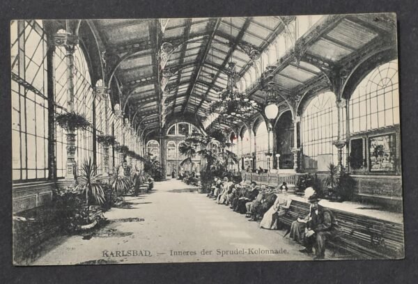 20260822_152646 WWI 1916 Karlsbad Austria Postcard Sprudel Colonnade Censored Mail to Bulgaria