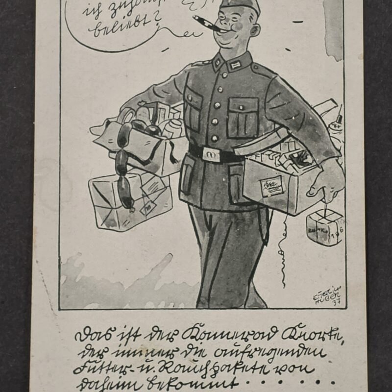 20260822_152738 1937 WW2 German Soldier Humor Postcard Care Package Parcels Hitler Stamp