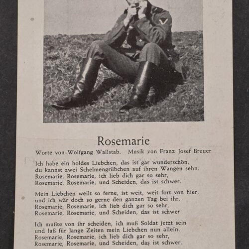 WWII German Third Reich Soldier Rosemarie Song Postcard Military Wehrmacht 1940s