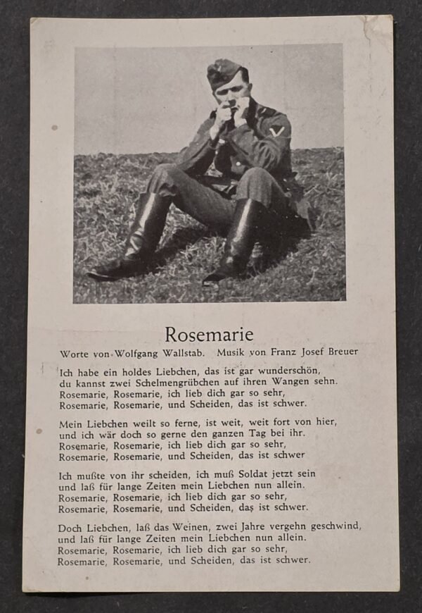 WWII German Third Reich Soldier Rosemarie Song Postcard Military Wehrmacht 1940s