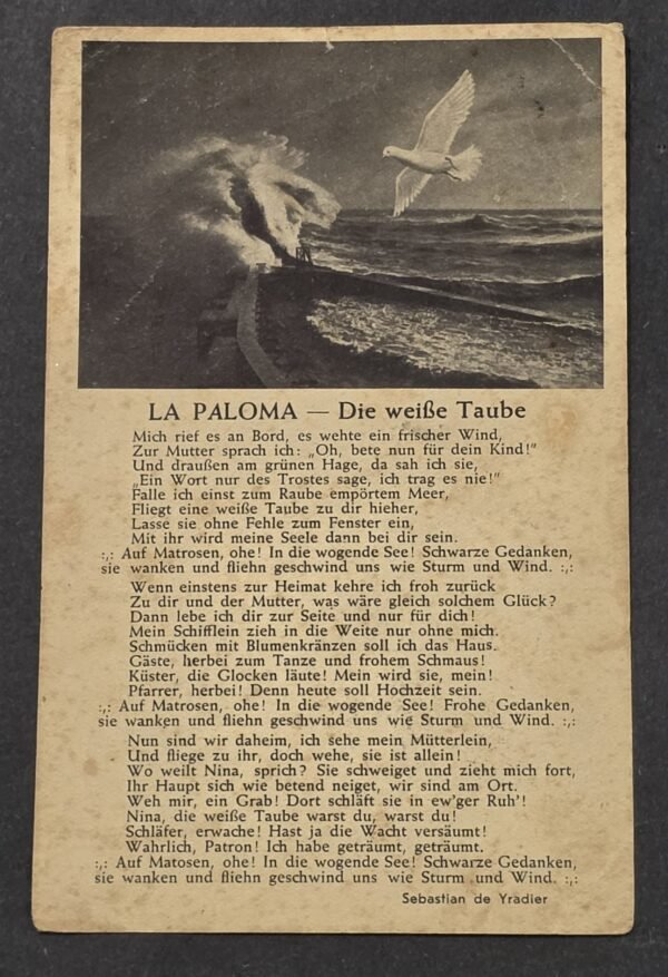 WWII German Kriegsmarine La Paloma Sailor Song Postcard Military Feldpost 1941
