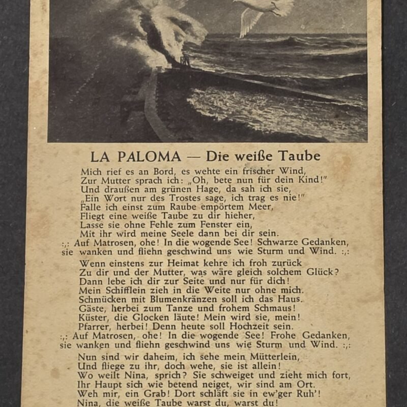 20260822_152904 WWII German Kriegsmarine La Paloma Sailor Song Postcard Military Feldpost 1941