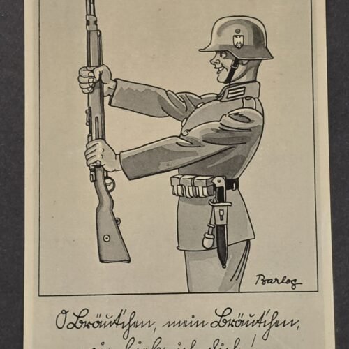 20260822_152933 WWII German Wehrmacht Army Soldier Comic Postcard Rifle Bayonet Steel Helmet