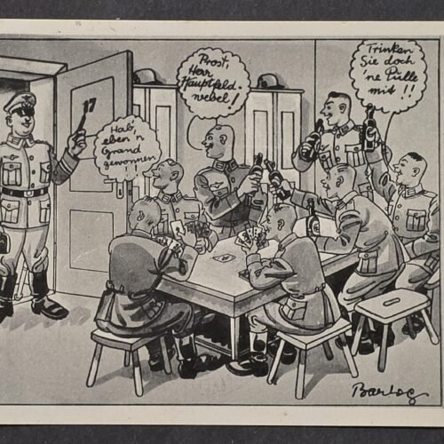 20260822_152954 WWII German Feldpost Wehrmacht Soldier Humor Postcard 1941 Barracks Beer Barlog