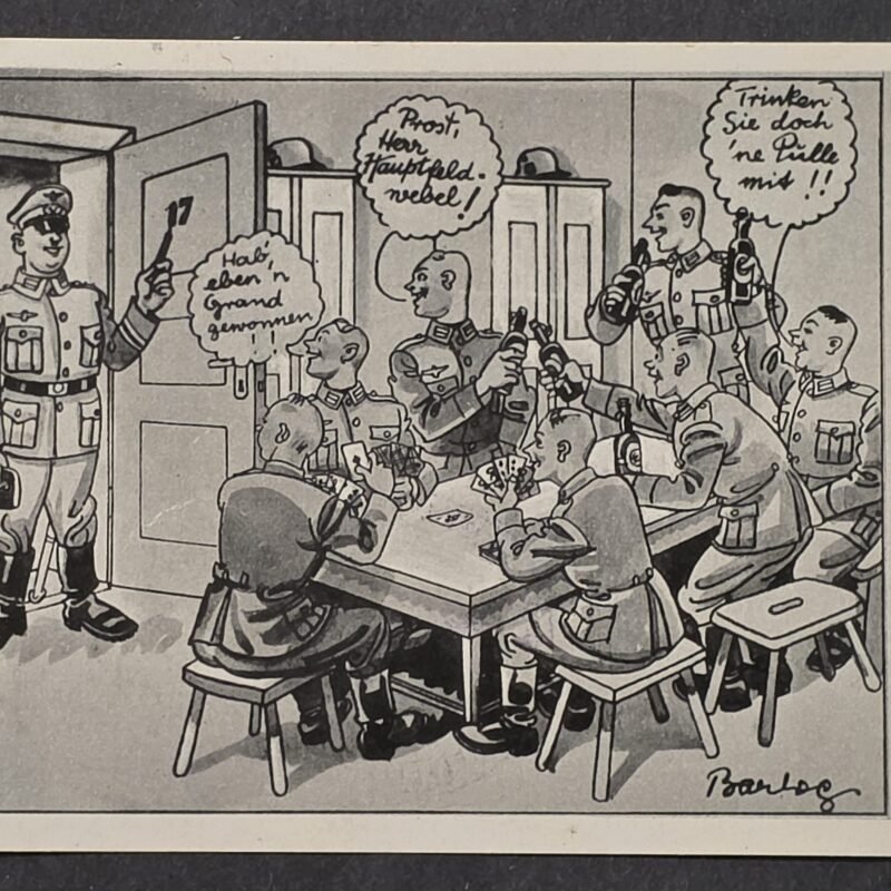 20260822_152954 WWII German Feldpost Wehrmacht Soldier Humor Postcard 1941 Barracks Beer Barlog