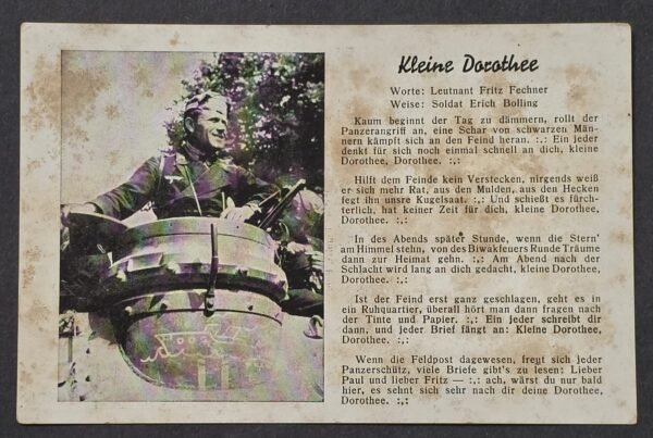 20260822_153027 WWII German Wehrmacht Panzer Tank Operator Soldier Postcard Feldpost Song