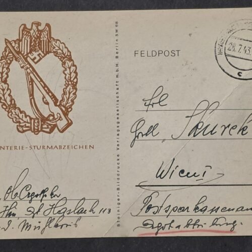 20260822_153240 WWII Nazi German Third Reich Feldpost Infantry Assault Badge Card 1943 IAB Romania