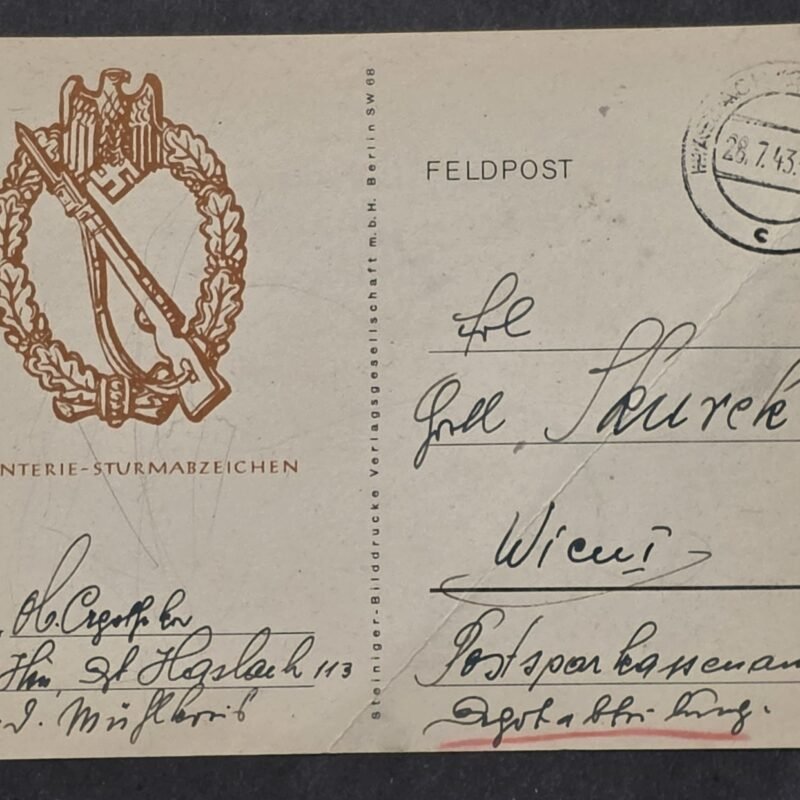 20260822_153240 WWII Nazi German Third Reich Feldpost Infantry Assault Badge Card 1943 IAB Romania